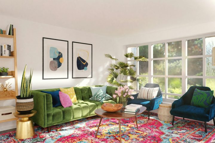 green sofa chair near brown wooden table